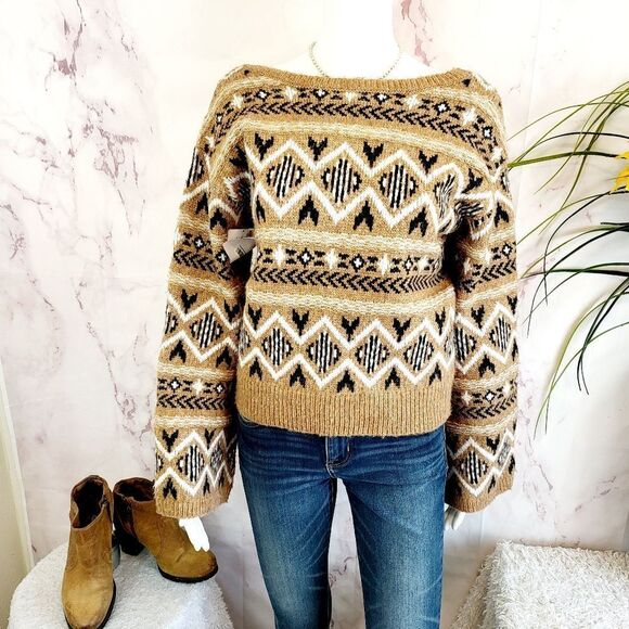 New Sam Edelman intarsia warm knit reversible sweater - Picture 3 of 12